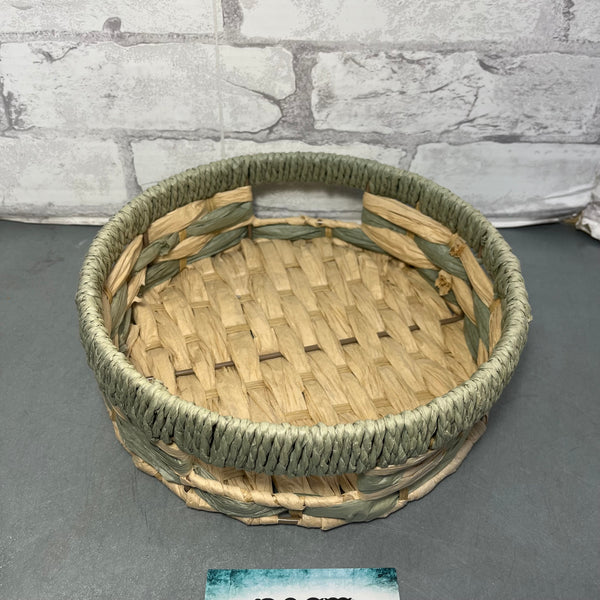 Round Woven Basket Tray On Metal Frame