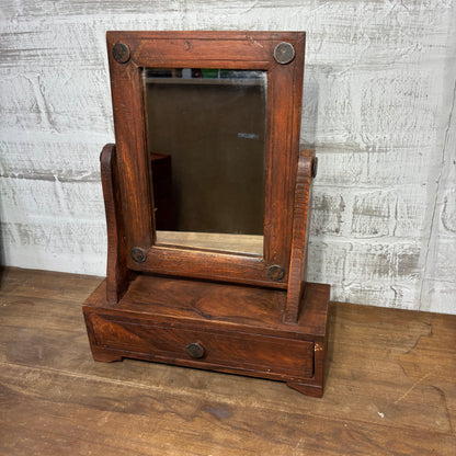 Antique Wood Tabletop Shaving/ Dressing Mirror