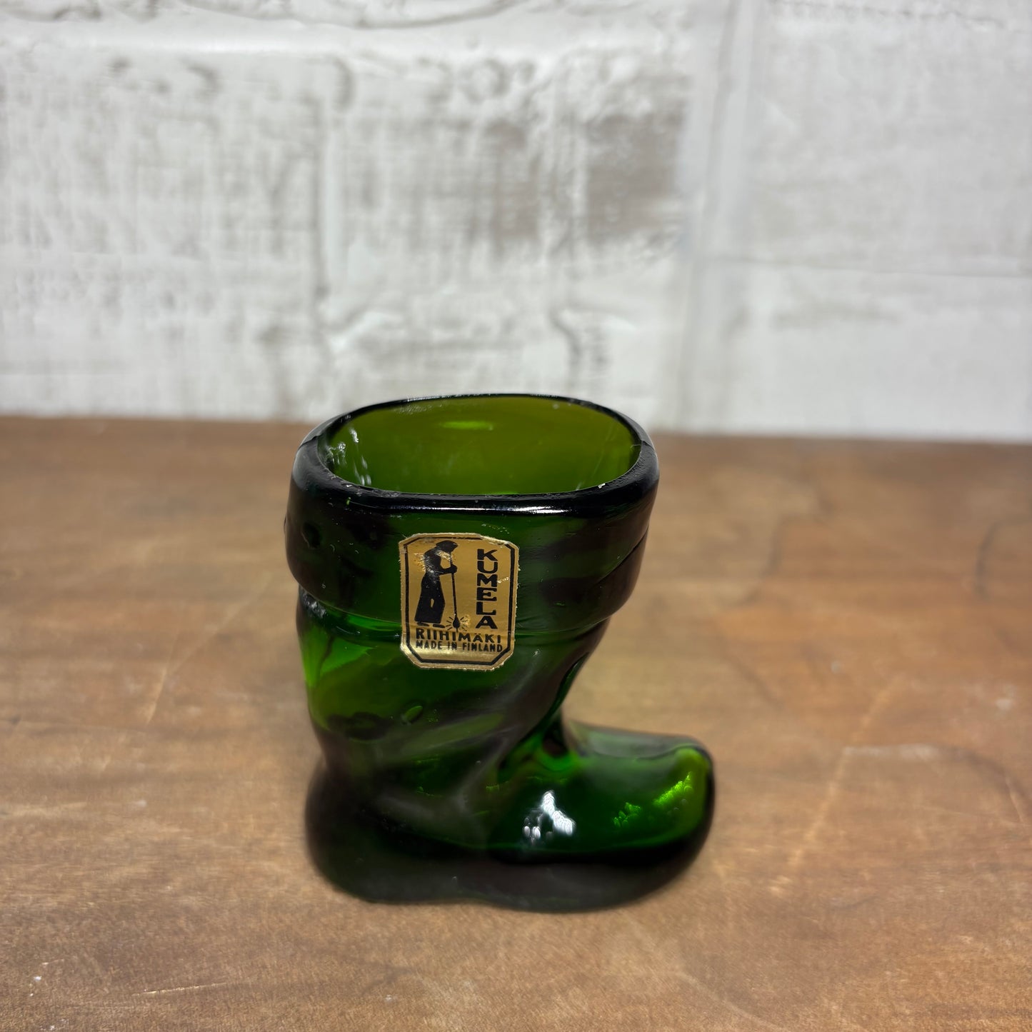 Vintage Boot Shaped Green Glass Toothpick Holder