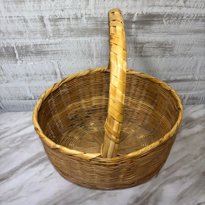 Large Vintage Oval Wicker Rattan Gathering Basket with Handle