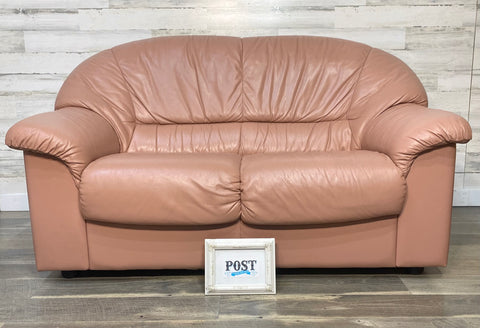 Pink Italian Leather Natuzzi Loveseat