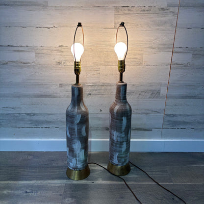 Vintage Design Technics Influenced Bottle Style Textured Lamp Set