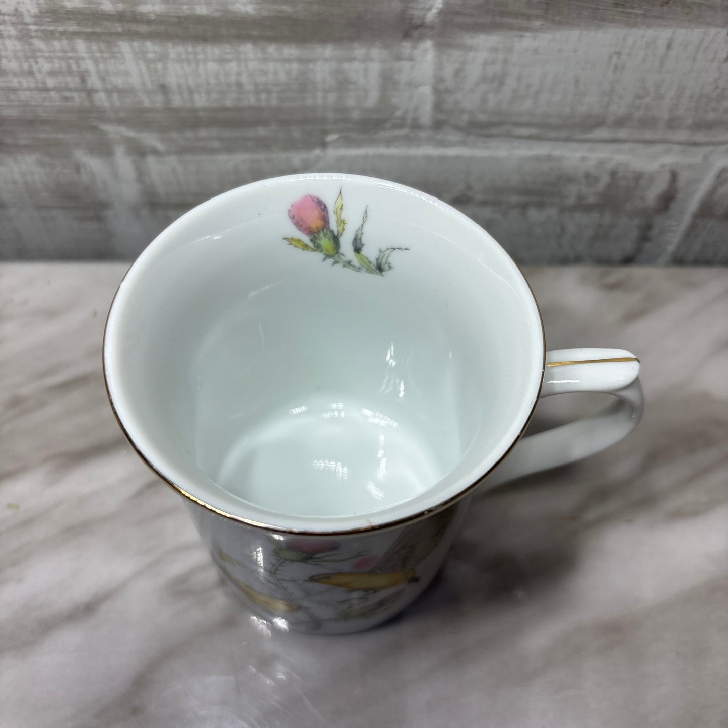 Vintage Porcelain Yellow Bird Gold Trim Mug