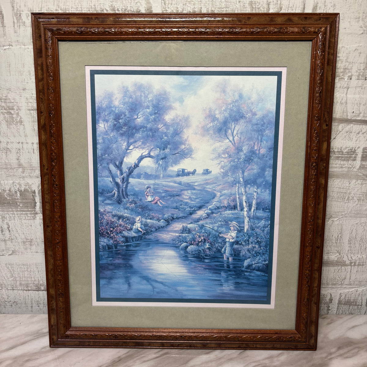 Vintage Carl Valente Little Amish Children Fishing Framed Print
