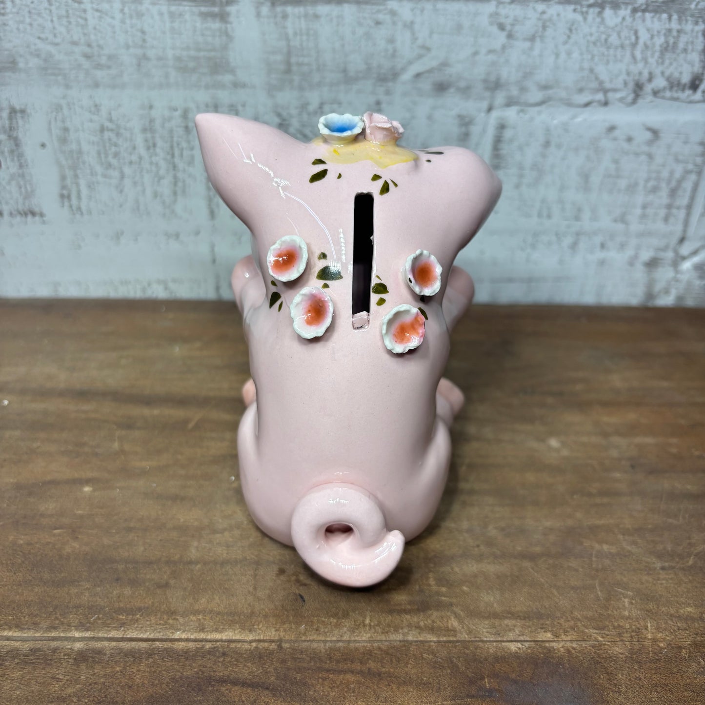 Vintage Porcelain Piggy Bank W/ Small Roses- No Stopper