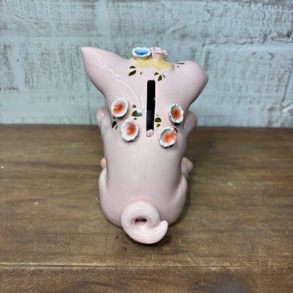 Vintage Porcelain Piggy Bank W/ Small Roses- No Stopper
