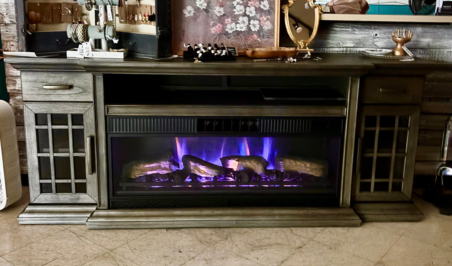 Electric Fireplace Tv Stand Rustic Gray