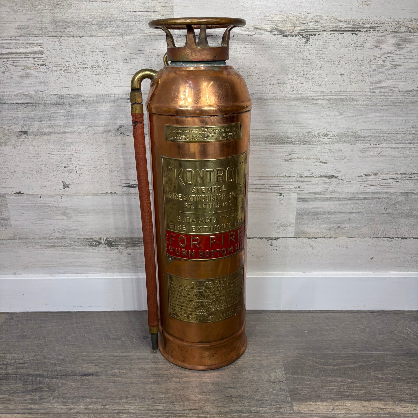 Antique Kontrol Stempel Copper Brass Fire Extinguisher