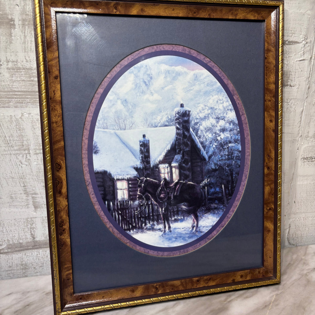 Vintage Snowy Cabin Matted Print By Joe Sambataro