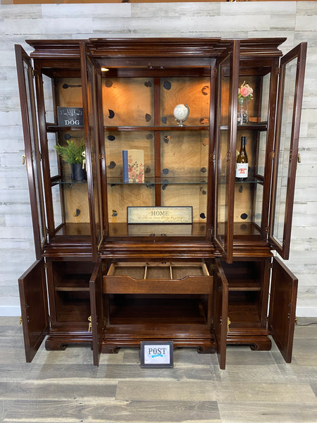 Universal Furniture Mahogany & Burled Ashwood Asian Breakfront China Cabinet