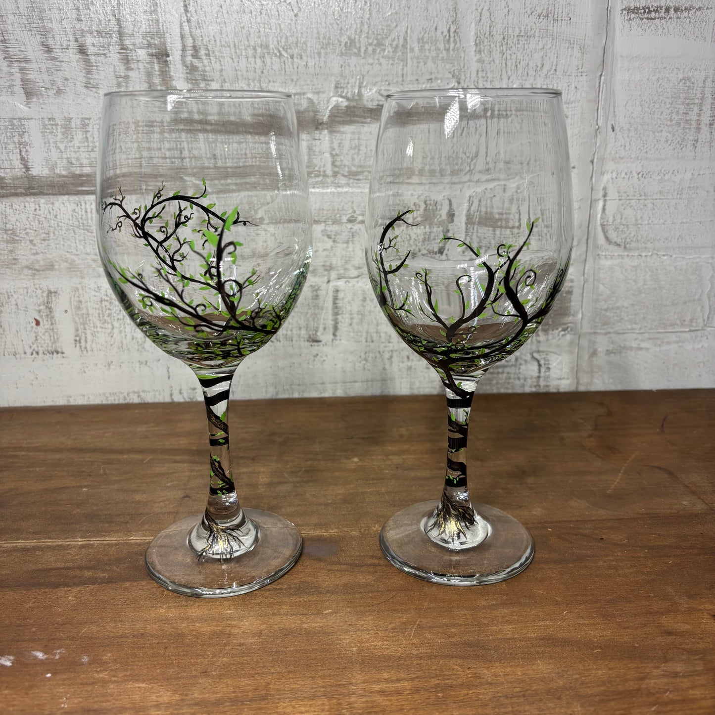 Hand Painted Tree Wine Glasses