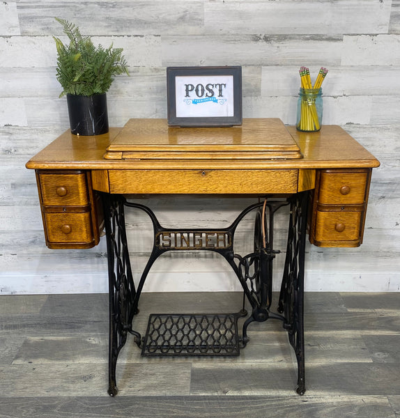 Antique Singer Sewing Machine & Desk
