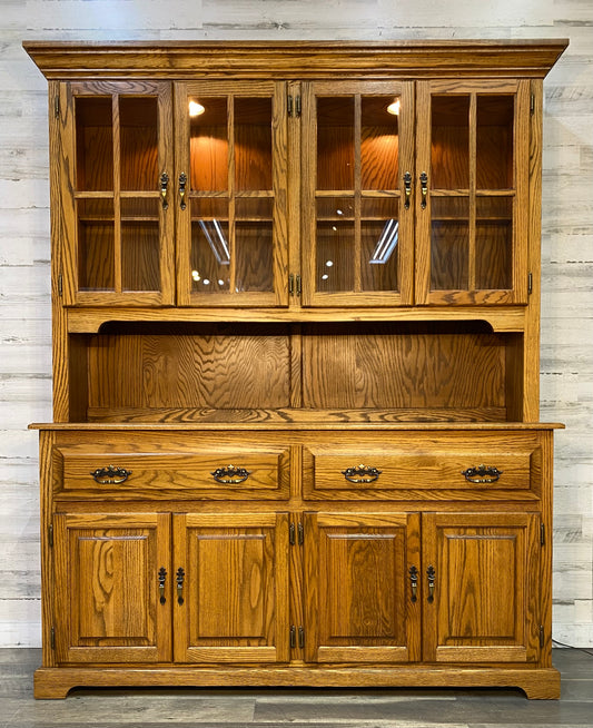 2pc Oak China Hutch