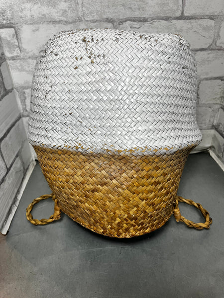 Medium Woven Basket W/ White Bottom