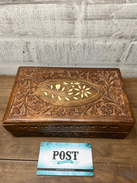 Vintage Wooden Carved Floral Trinket Box