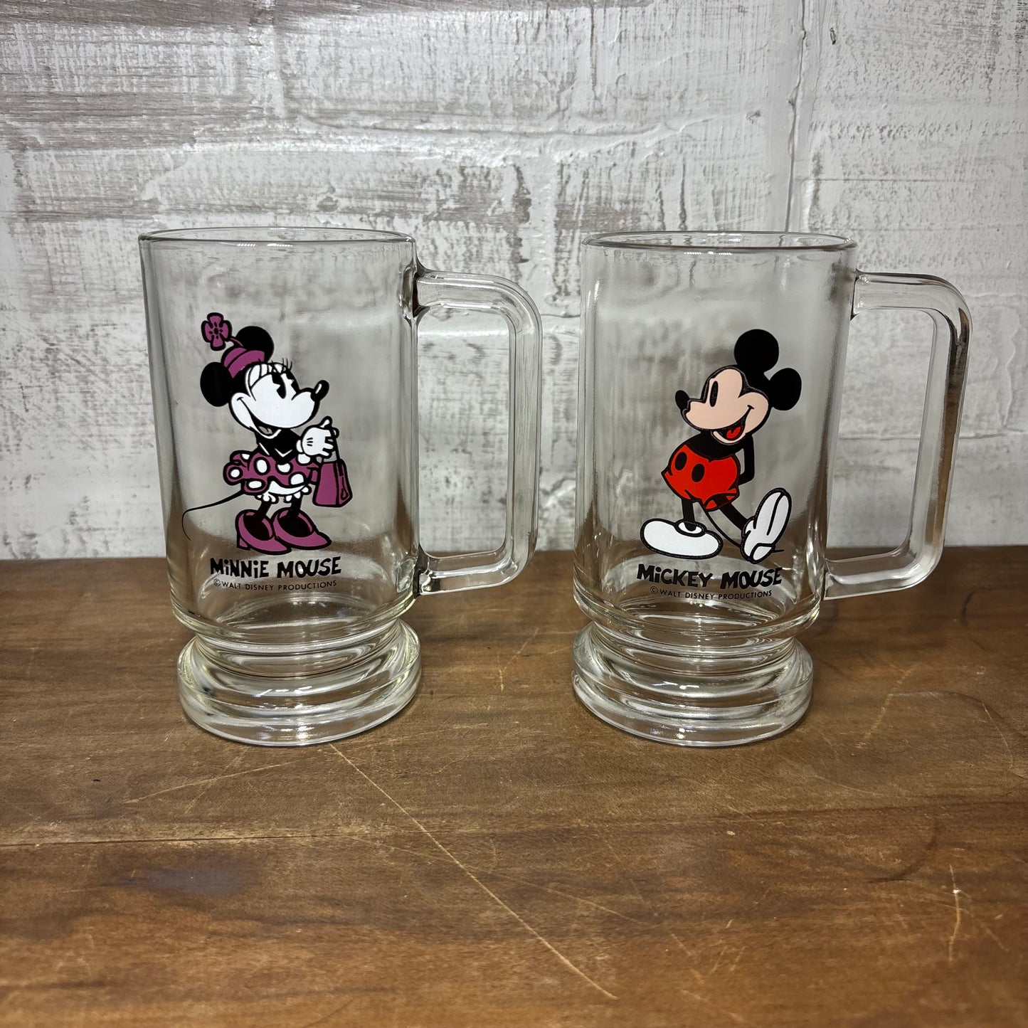 Vintage Disney Mickey and Minnie Mouse Glass Mug Set