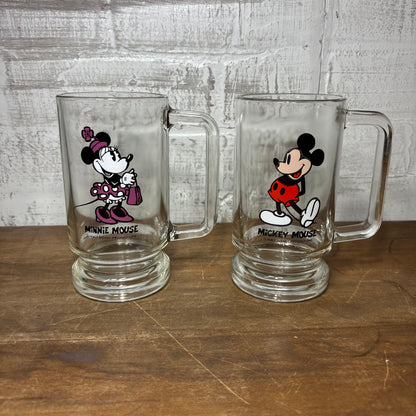 Vintage Disney Mickey and Minnie Mouse Glass Mug Set