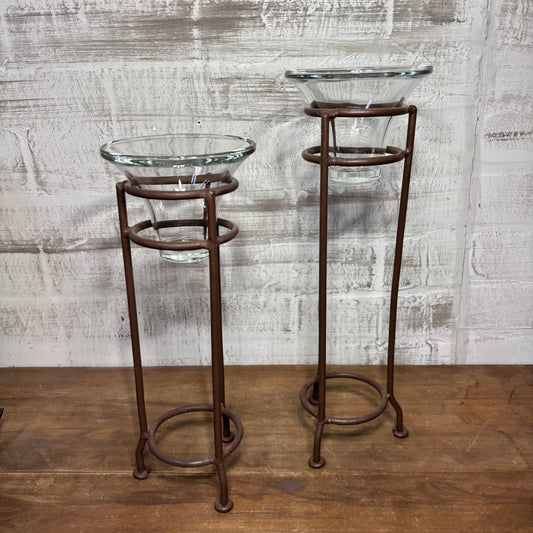 Wrought Iron Stands W/ Glass Candle Holders
