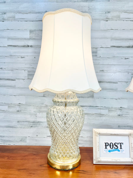 Set of 2 Crystal Glass Diamond Design Gold Base Lamp