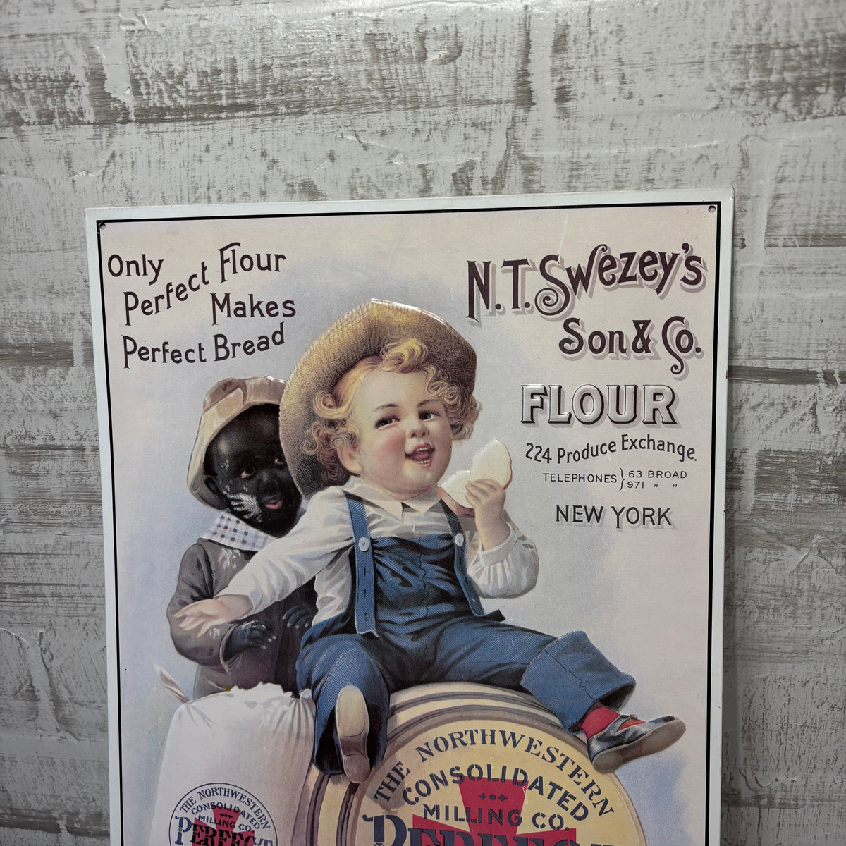 Vintage Style N.T. Swezey’s Son & Co. Embossed Flour Tin Sign