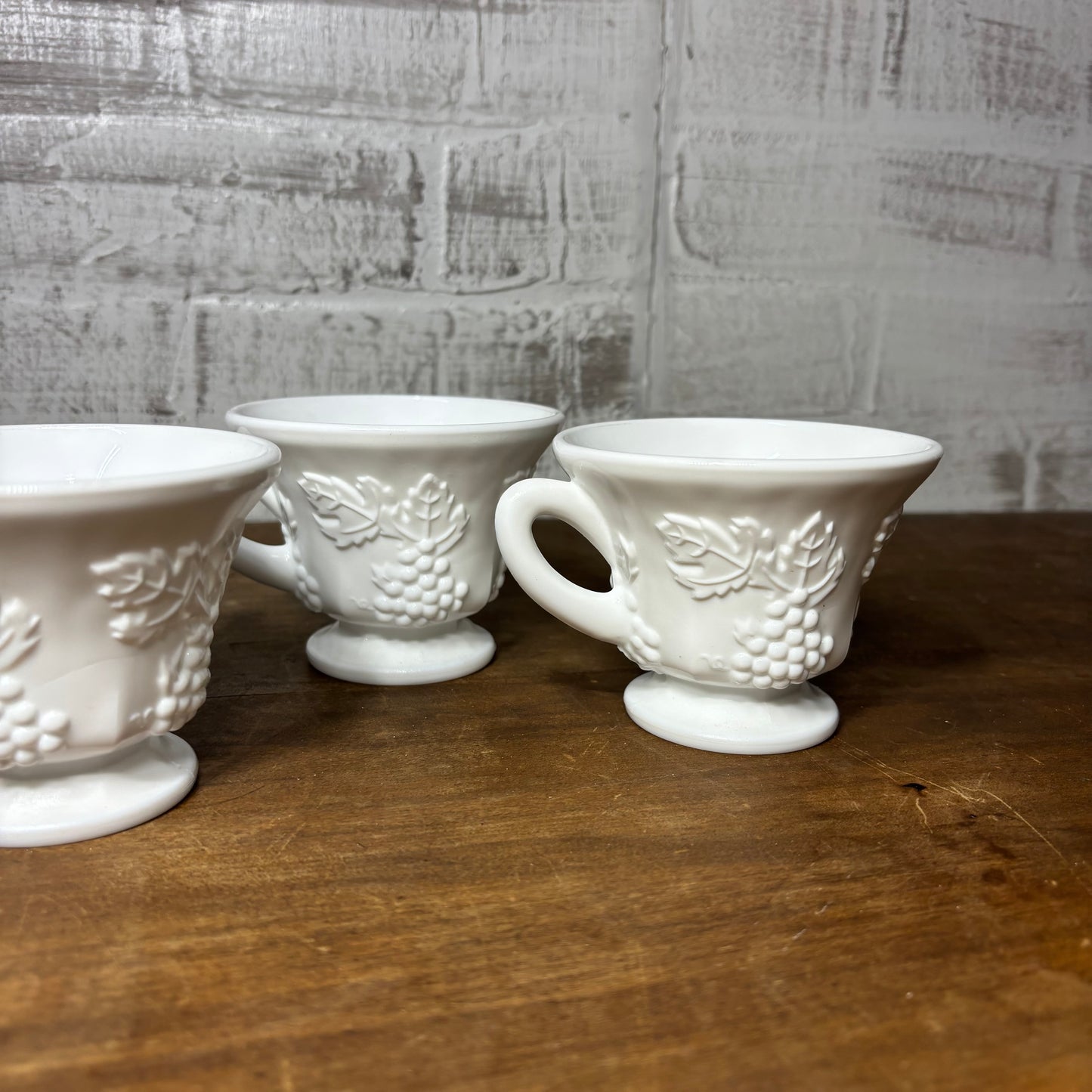 Vintage White Milk Glass Indiana Colony Harvest Grape Pedestal Tea Cups