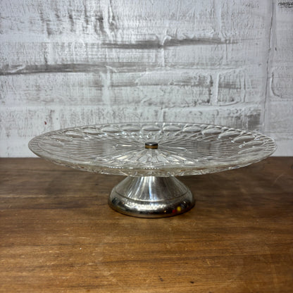 Vintage Glass Crystal Silver Pedestal Cake Stand Table
