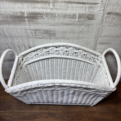 Vintage White Wicker Magazine Holder