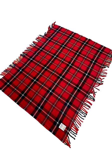 Faribo Throw Blanket Plaid Red Black White Soft Woolen Mills USA