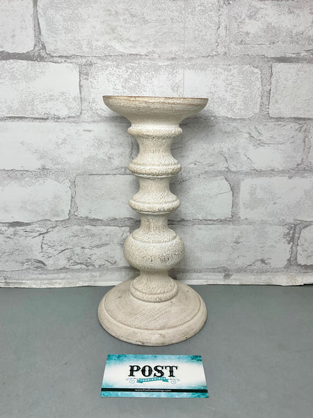 Wood Carved Pillar Candle Holder