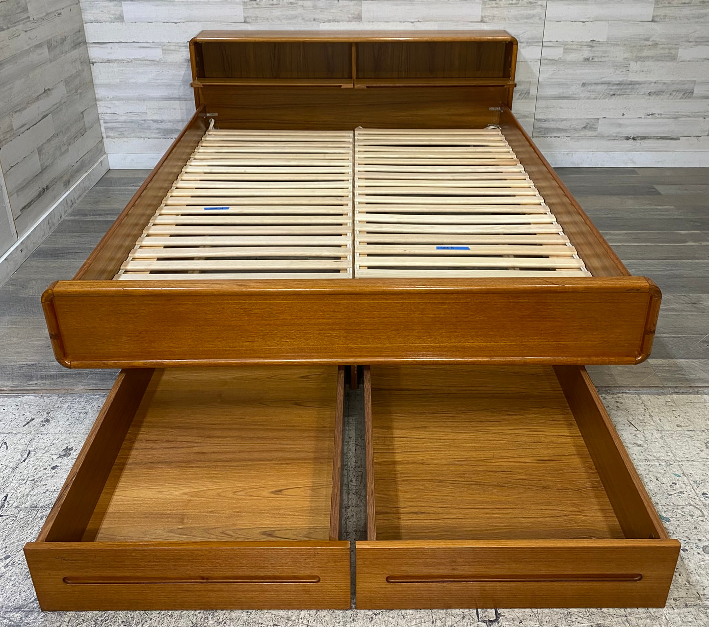 Mid Century Modern, Danish Style Teak Queen Platform Bed Frame