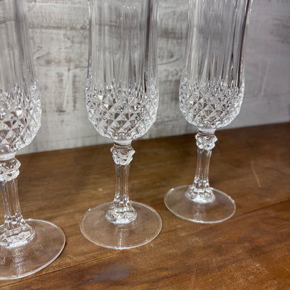 Vintage Cristal D’Arques Longchamp Crystal Glass Champagne Flutes