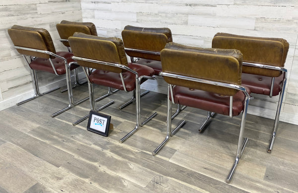 Vintage Mid Century Chrome & Vinyl Chairs Set Of 6