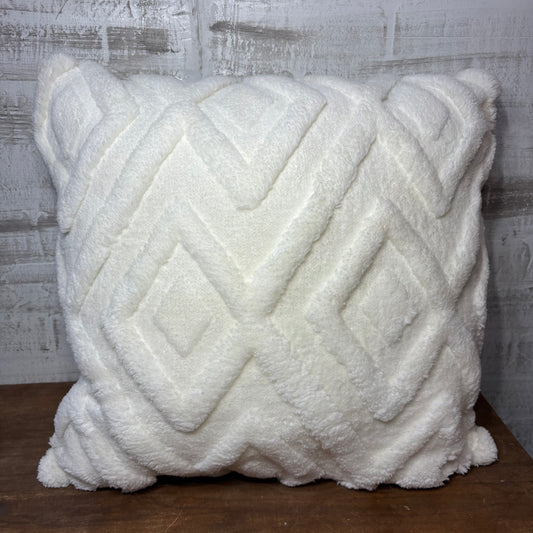 Plush White Geometric Pillow