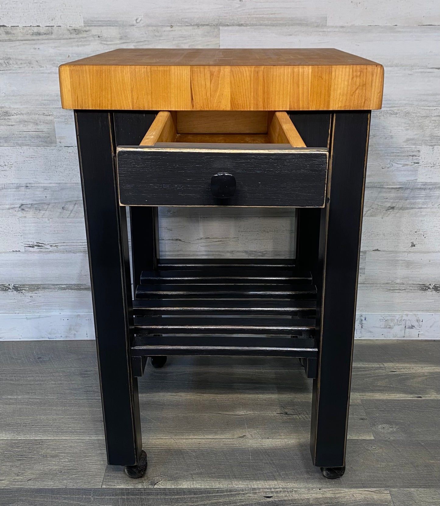 Black Butcher Block Kitchen Cart Island