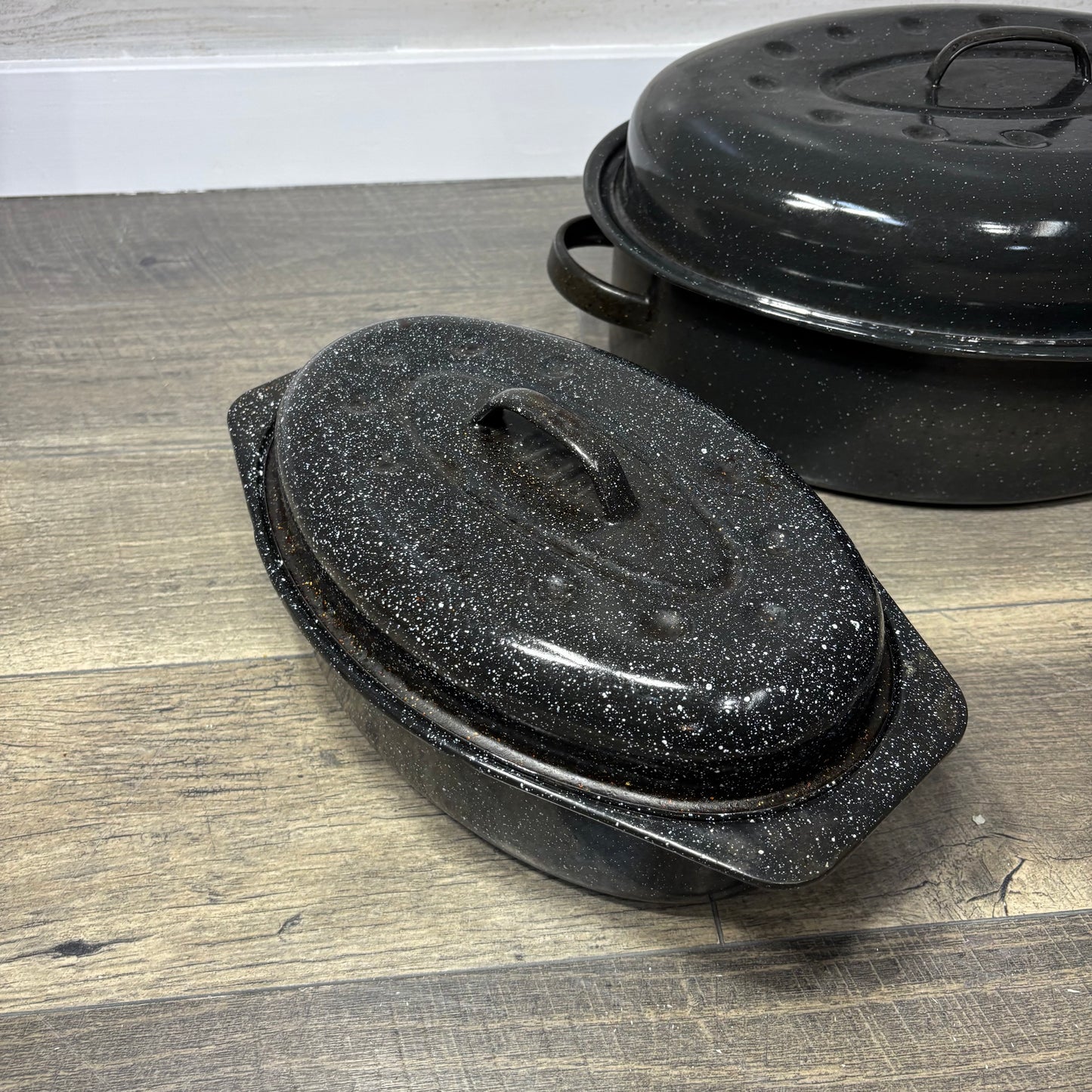 Speckled Enameled Ware Oven Roaster Set Of 3