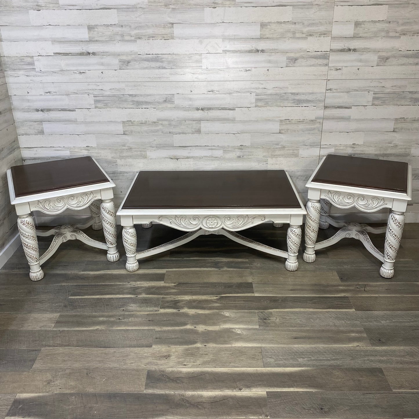3pc White Coffee & End Table Set