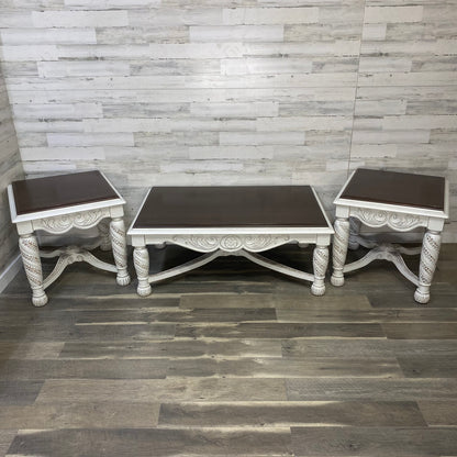 3pc White Coffee & End Table Set