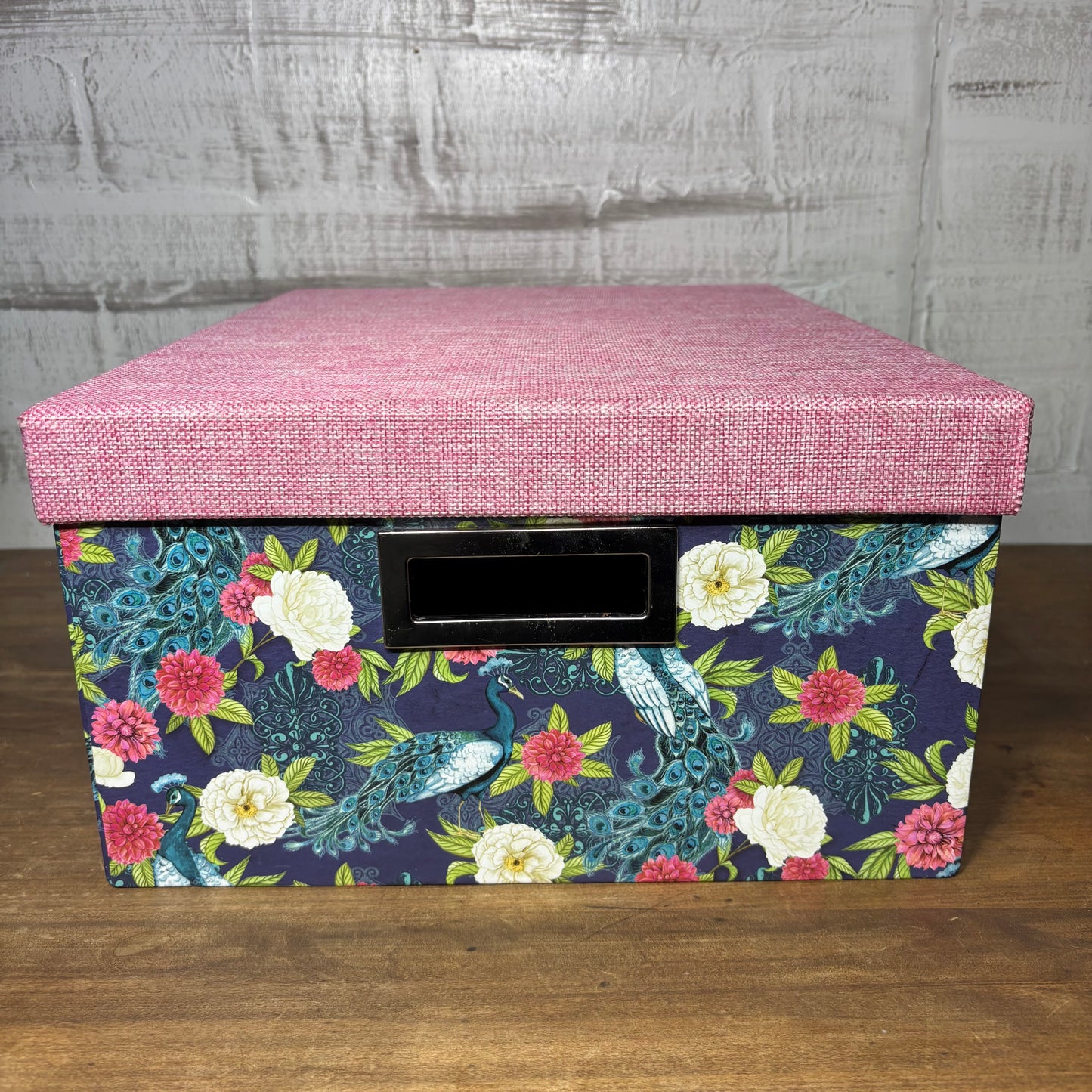 Pink & Blue Floral Peacock Design Storage Box