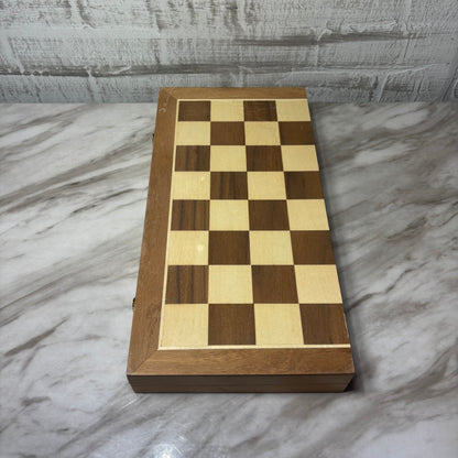 Vintage Wooden Folding Travel Chess Board with Pieces