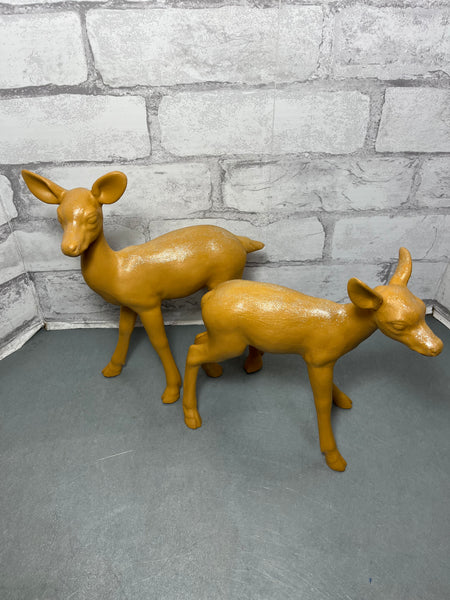 Ceramic Shimmering Yellow Deer Set Of Two