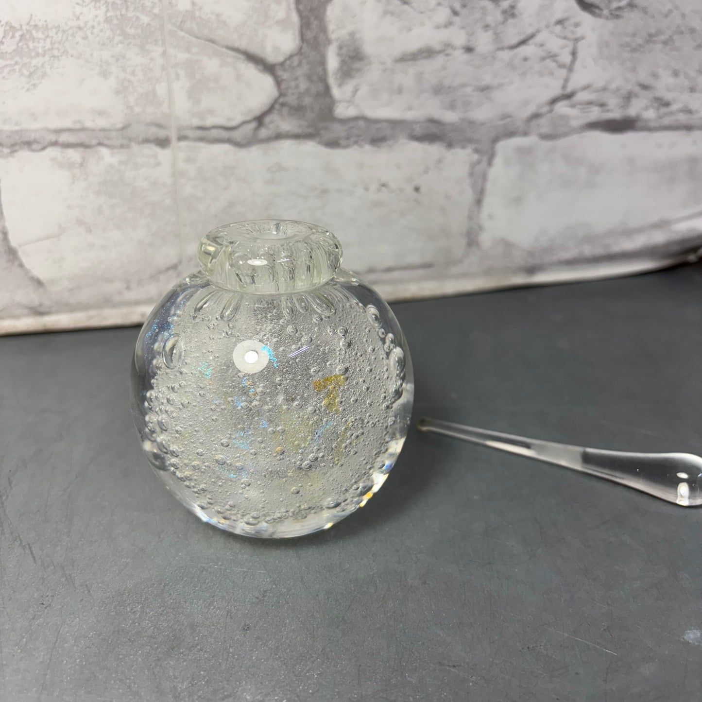 Karg Art Clear Iridescent Glass Perfume Bottle W/ Dauber