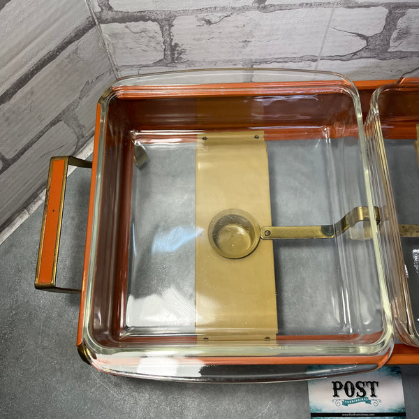 Vintage Rare Double Enamel Orange Fire King Chafing/Serving Dish
