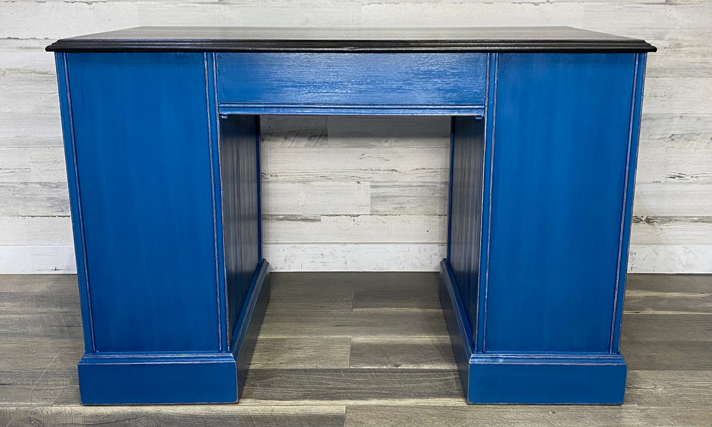 Navy Blue Desk W/ Dark Wood