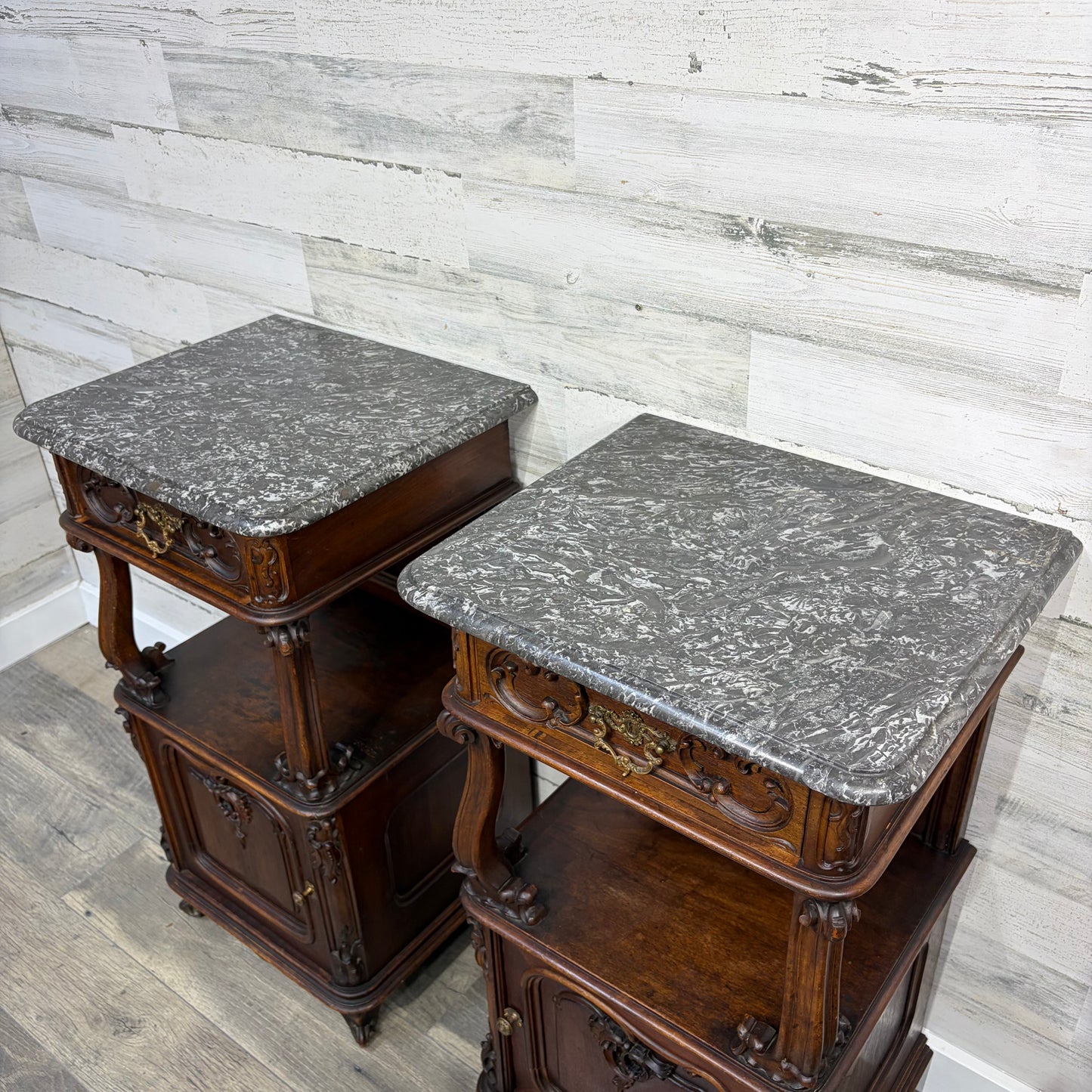 Antique French Marble Top Nightstands Set Of 2