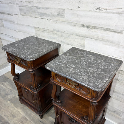Antique French Marble Top Nightstands Set Of 2