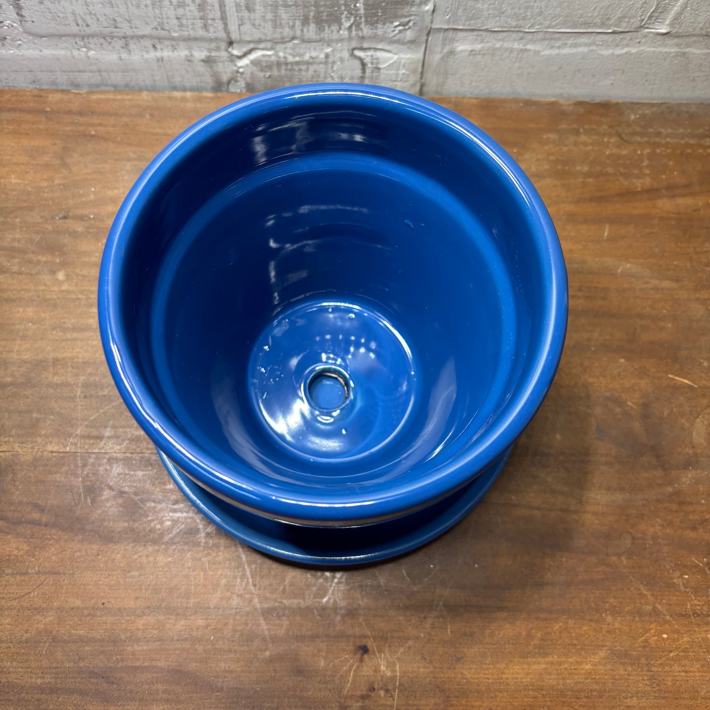 Blue Ceramic Planter Pot W/ Saucer