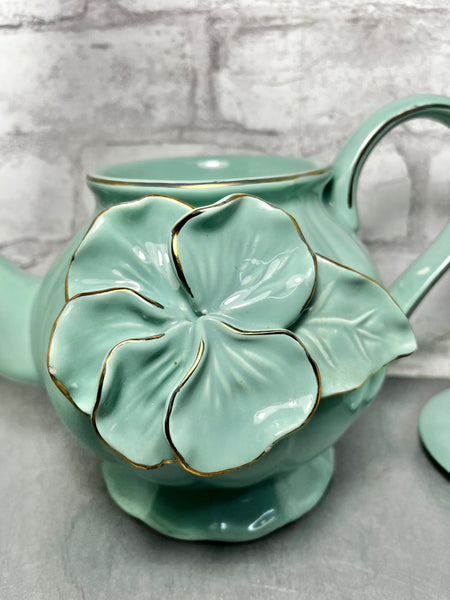 Vintage Flowered Teal Tea Pot