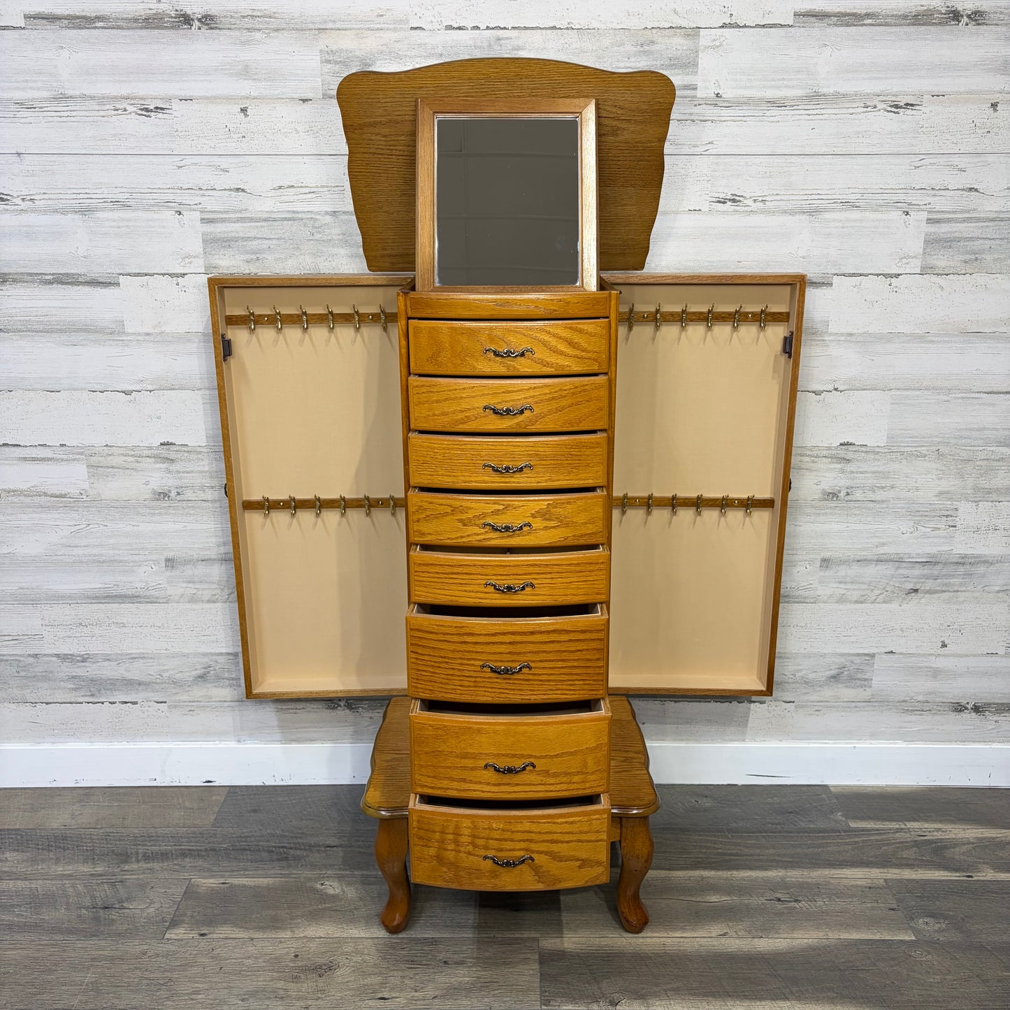 Oak Standing Jewelry Box Chest