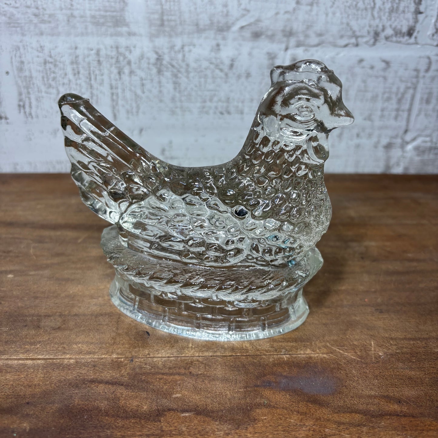Vintage Figural Glass Hen In Nest Chicken Candy Container J.H. Millstein