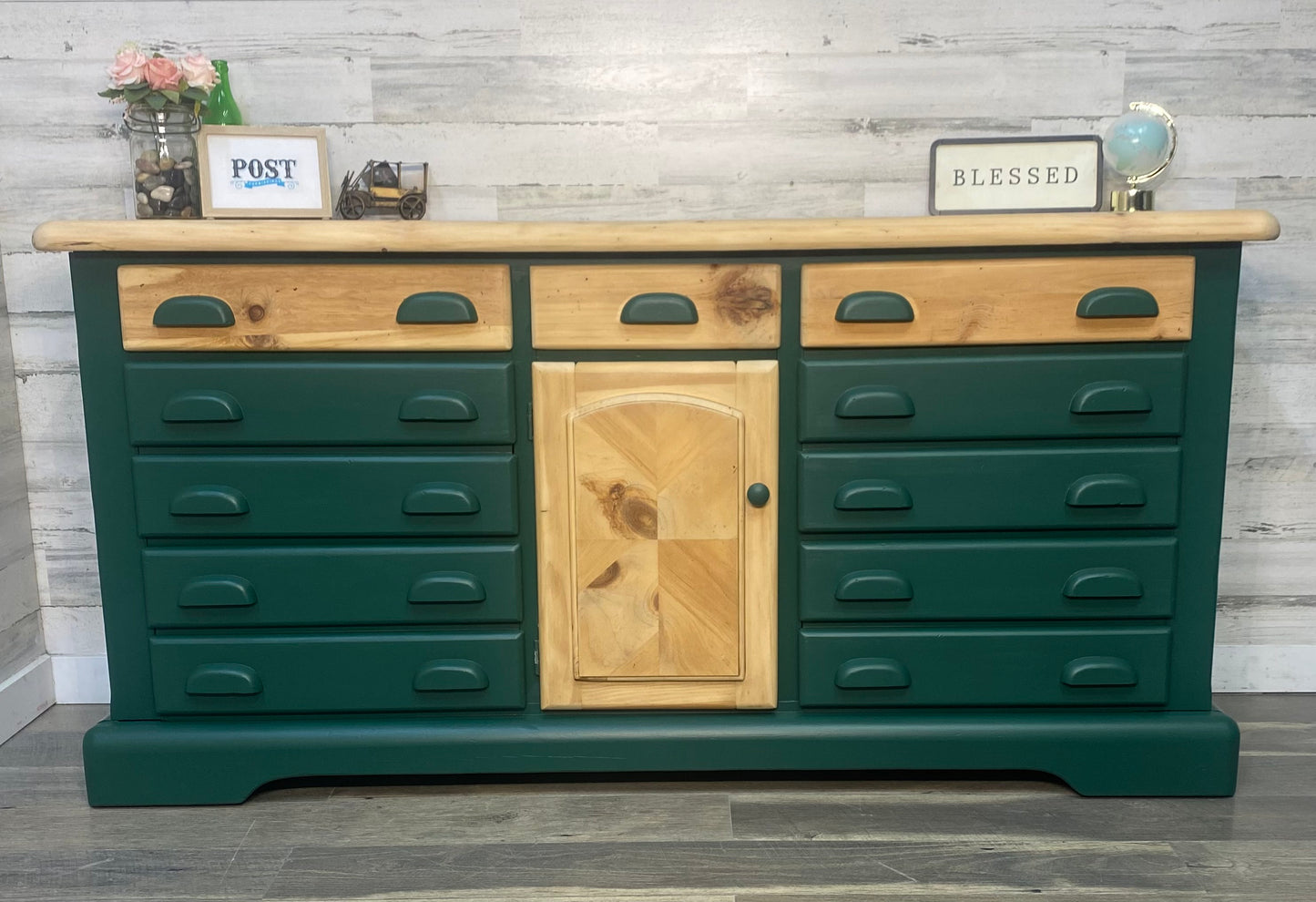 Two Toned Wood & Green Dresser Post Furnishings Two Toned Wood & Green Dresser Post Furnishings